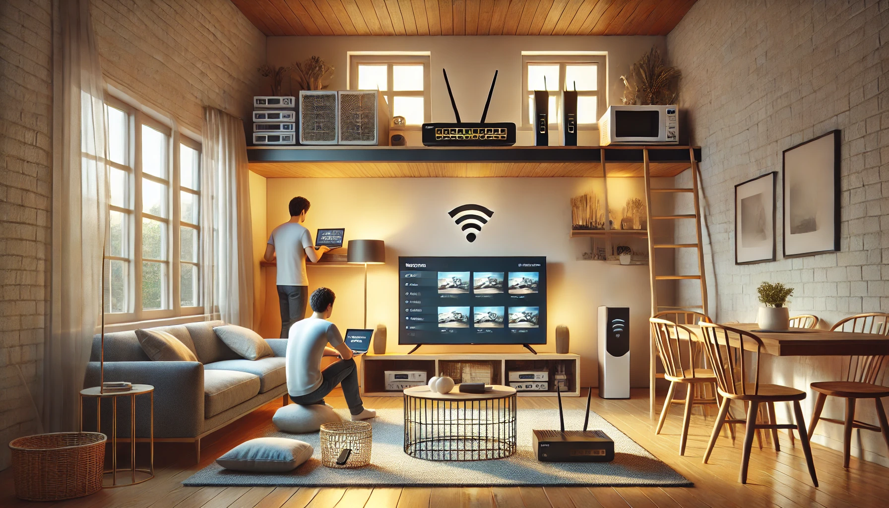 a modern home interior illustrating optimized internet setup for faster connection.